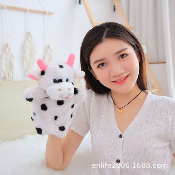 

animal gift pacify hand puppet baby glove plush toy parent child story telling doll cow, Blue