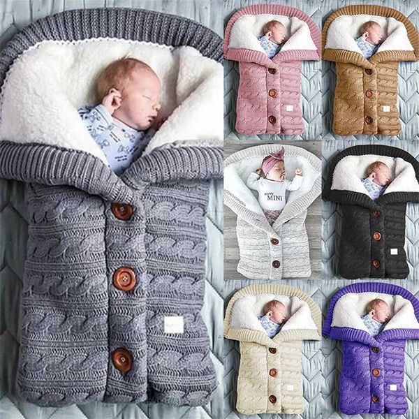 

born baby winter warm sleeping bag infant button knit swaddle wrap swaddling stroller toddler blanket baby 211105