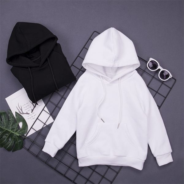 Solide weiße Hoodies für Jungen Hohe Qualität Große Mädchen Sweatshirt Baumwolle Frühling Herbst Kind Kleidung Kinder Schwarz Hoodie Tops 2-18T 210622