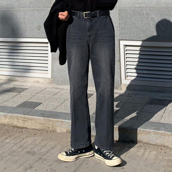 

men's jeans loose straight autumn wide leg trousers korean fashion streetwear black blue distressed casual baggy pants