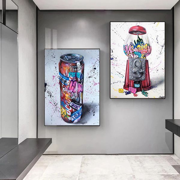 Grafiti İçecek Su Sanatı Poster Duvar Modern Tarzı Grafiti Sanat Tuval Posterler Ve Baskılar Duvar Sanatı Resimleri Ev Dekorasyonu