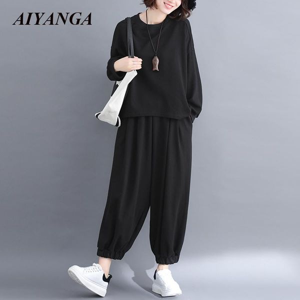 

women's two piece pants 2021 autumn tracksuit for women oversize bat sleeve sweatshirts casual set ladies clothing hoody+wide leg, White