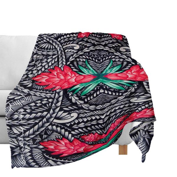 

blankets plus size throw polynesian tribal tatau black grey travel custom red ginger prints portable fleece blanket