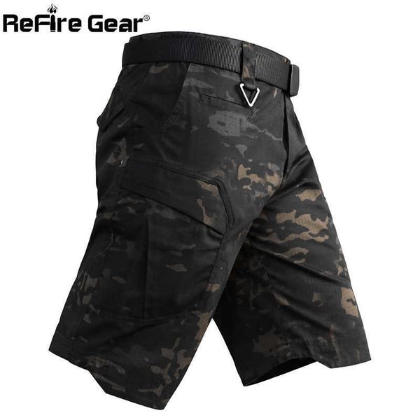 

refire gear men's camo army tactical short pants military combat multi pocket cargo shorts soldier summer waterproof work 210714, White;black