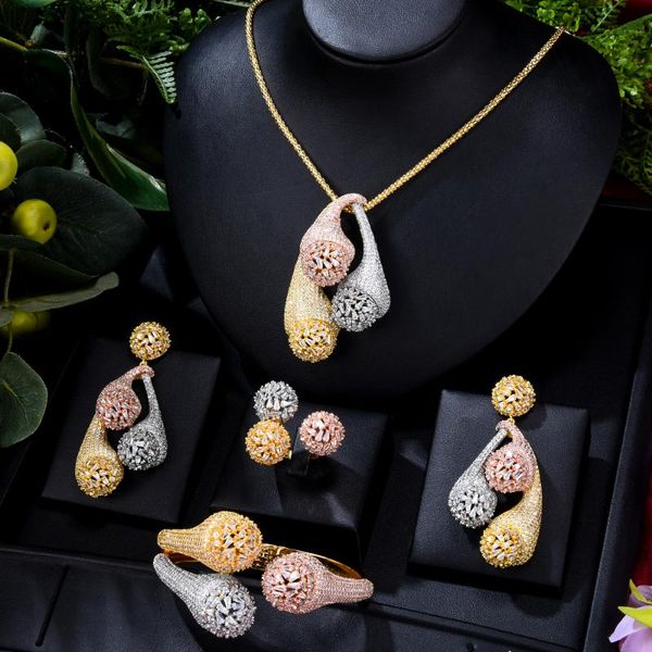 

earrings & necklace godki big fashion luxury 2pcs ball statement jewelry set for women wedding party full zircon dubai bridal 2022, Silver
