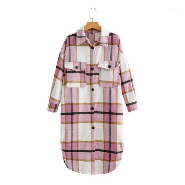 

women's wool & blends spring autumn casual plaid pocket loose long woolen coat, Black