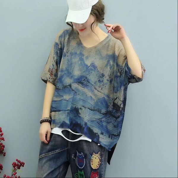 

ink women sweaters painting printed summer thin knitted and pullovers o neck half sleeve shirts loose sweater autumn, White;black