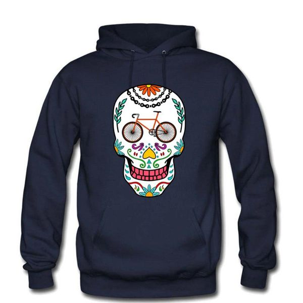 

men's hoodies & sweatshirts funny skull bike cycle print winter cotton fleece warm long sleeve hooded sweatshirt male clothing, Black