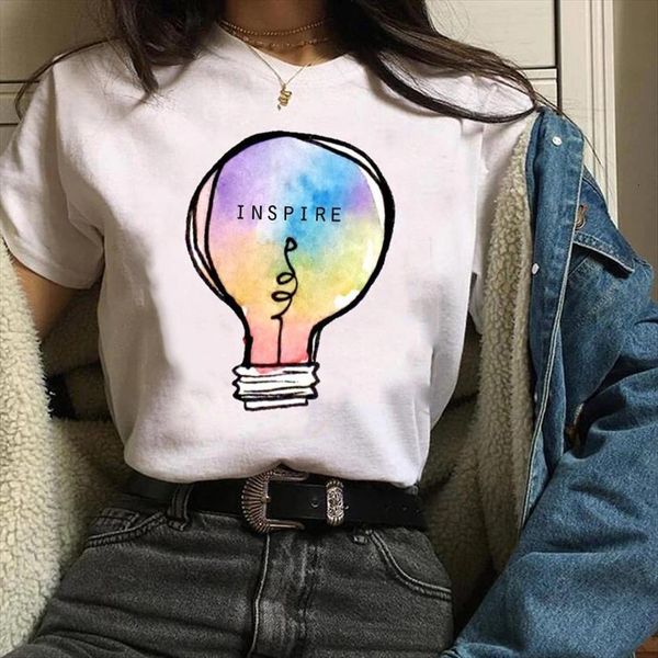 

graphic aestheti watercolor idea women t shirts cute feather fashion 90s print clothes lady tees female, White