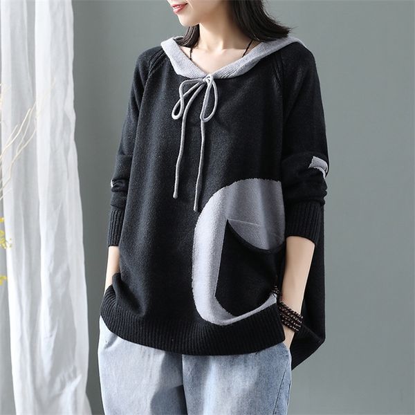 

max lulu winter korean fashion fitness jumper ladies thicken punk clothes womens hooded cotton knitted sweater vintage pullovers, White;black