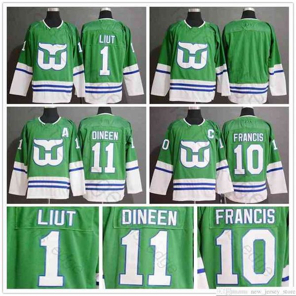 

96 2020 2021 hartford whalers heritage hockey jerseys #10 ron francis 11 kevin dineen 1 mike liut mens carolina hurricanes home green jersey, Black