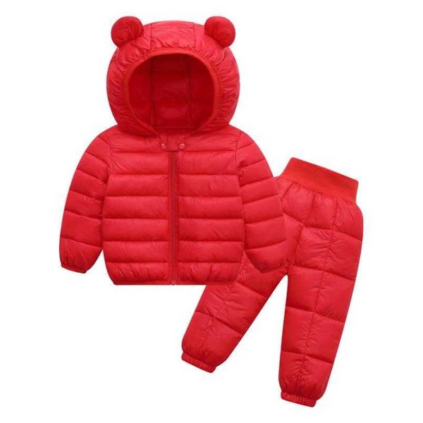 

2019 new children's clothes sets winter girls and boys hooded down jackets coat-pant overalls suit for warm kids clothin x0902, White