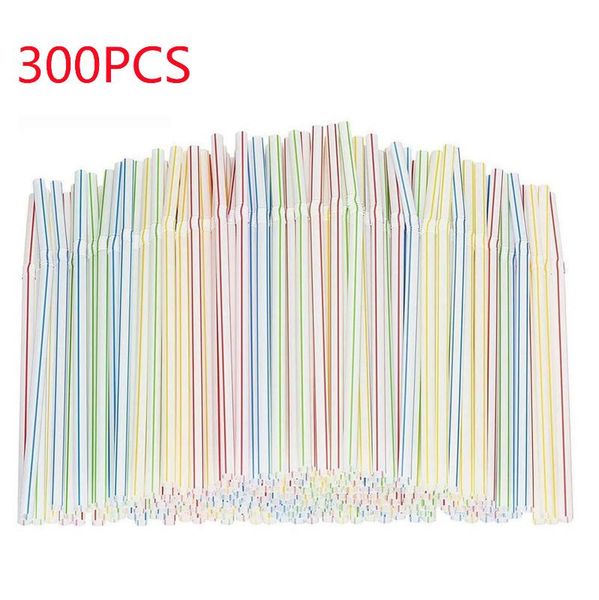 

drinking straws # 300 pcs disposable straw flexible plastic multi color 21cm length rainbow bendy bar accessories