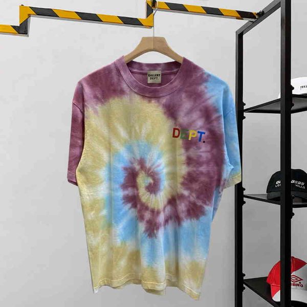 

hip hop high street fashion brand gd galery dept used wash loose round neck print short sleeve t-shirt men md tz1i, White;black