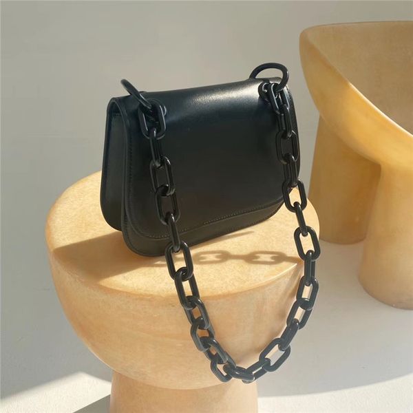

2021 spring and summer new leather women s bag resin chain single shoulder bag fashion versatile simple small square bag niche trend