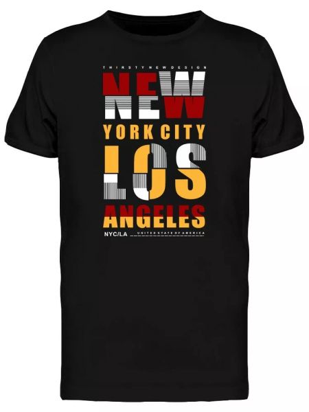 

New York Los Angeles Graphic Men's Tee -Image by Shutterstock, White;black