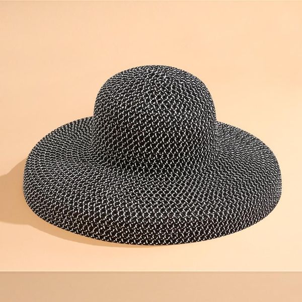 

wide brim hats french style hepburn large bucket hat women's summer suitable for round faces face-looking small straw sun, Blue;gray