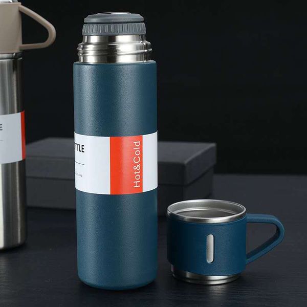 Edelstahl-Thermosflasche, 500 ml, vakuumisolierte Flasche mit Tasse für Kaffee, heiße Getränke und kalte Getränke