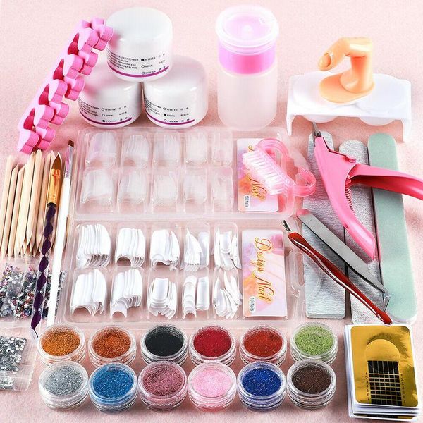 

nail art kits full acrylic powder tool starter kit-set tips brush file form diy kit for beginners glitter