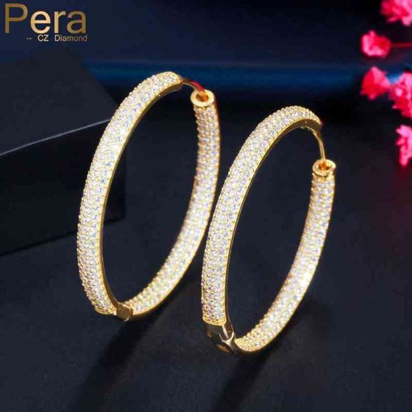 

pera luxury yellow gold large round shape cz zircon loop hoop earrings for women rock party jewelry gift boucles d'oreilles e693 220108, Golden;silver
