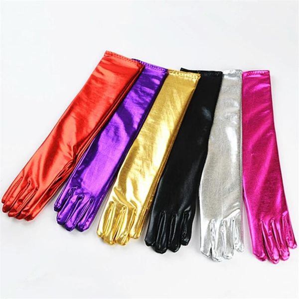 

bridal gloves 53cm elegant long gold / silver red women party glossy tight cosplay performance dance prom barato, White
