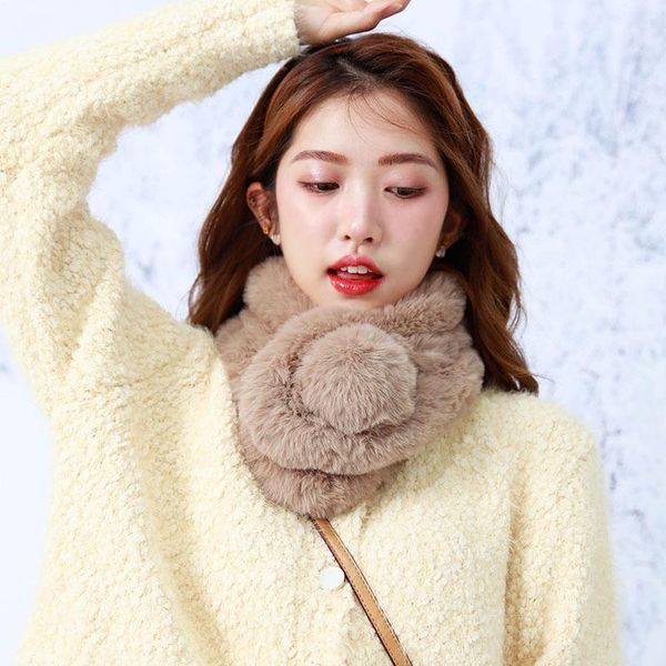 

scarves jtvovo 2021 korean autumn and winter fur ball buckle warm scarf girls cute padded neck windproof snood buff tie, Blue;gray
