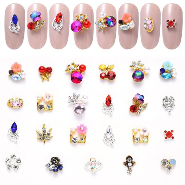 

nail art decorations 10pcs japanese style alloy 3d acrylic rose flower decoration crystal rhinestones for charms jewelry supplies 9*9mm, Silver;gold