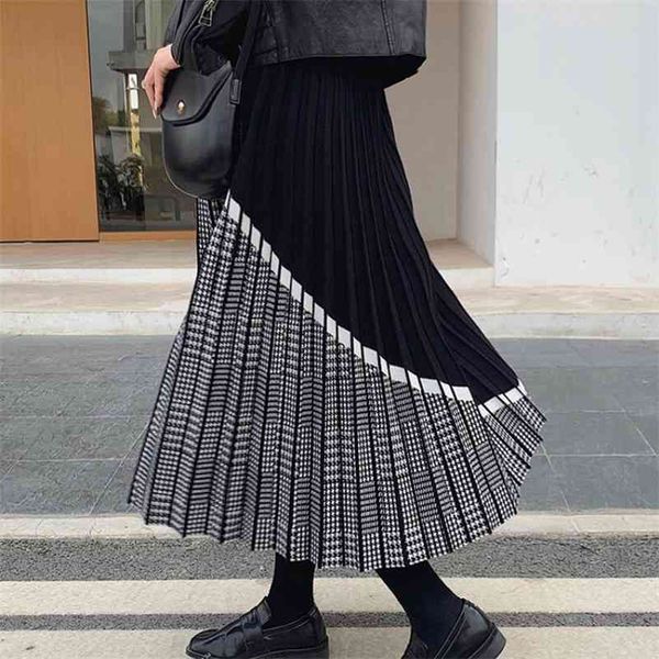 

bygouby noble jacquard knit women knitted skirt elastic high waist maxi skirts autumn winter thick warm party pleated skirts 210329, Black
