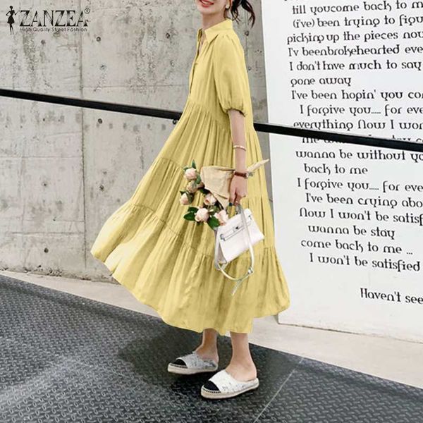 

dresses oversized ruffle dress women 2021 female mid-calf vestidos summer lapel sundress casual solid holiday robe femme 5xl, Black;gray