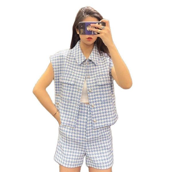 

women's vests women 2021 fashion small fragrance style lapel flap patch pocket decoration texture sleeveless vest streetwear, Black;white