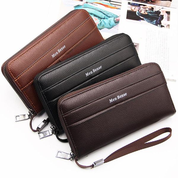 

men's clutch bags pu leather hand bag male long wallets mobile phone pouch man business style coin name id card holder, Red;black