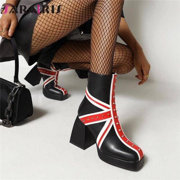 

boots sarairis big size 43 brand mixed color zipper rivit high heel platform women's arrivals trendy cool street shoes, Black