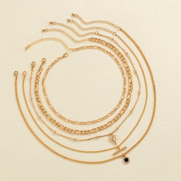 

pendant necklaces multi layered chain with heart pendants necklace for women fashion gold color short choker set 2021 trendy jewelry gift, Silver
