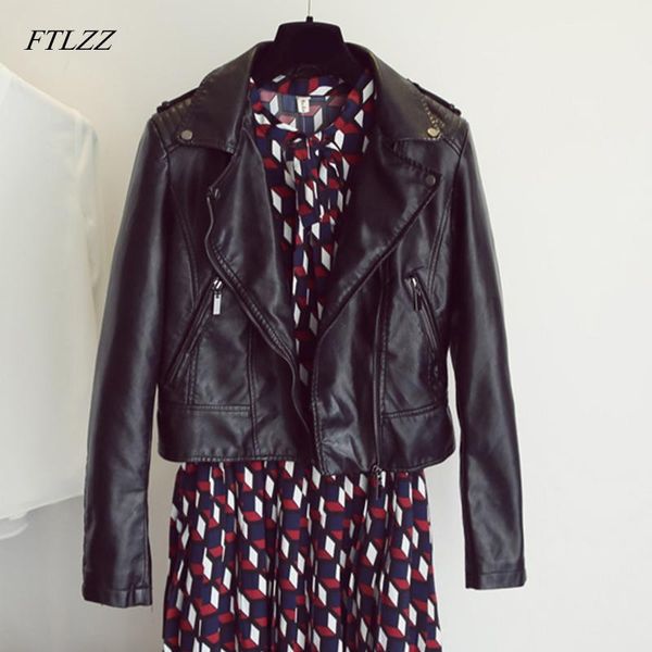 

women's leather & faux ftlzz women pu biker jacket short slim vintage punk fashion motorcycle coat black soft washed female street coat