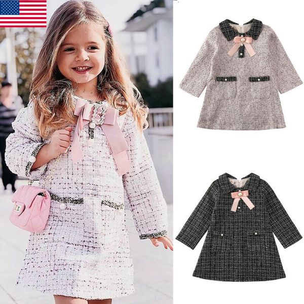 

girl's dresses elegant kids baby plaid children girl formal party spring fall clothes pearl bow tie long sleeve dress 1-6y c0308, Red;yellow