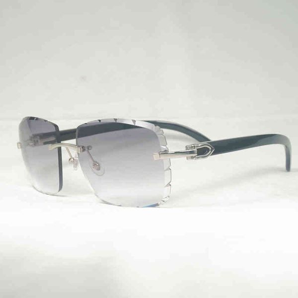

2022 factory wholesale new lenses shape oversize rimless men vintage diamonds cutting sunglasses natural horn shades for summer club eyewear, White;black