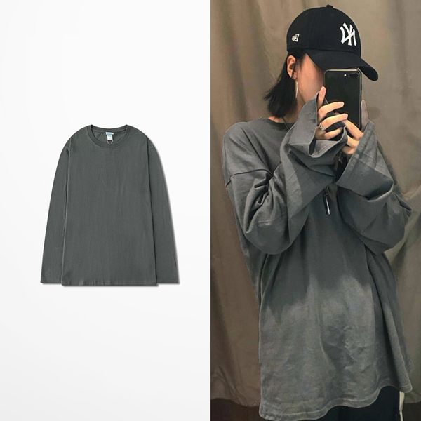 

tee korean grey fashion sleeve shirt kanye skateboard long hip hop lovers couple t-shirts men's women, White;black