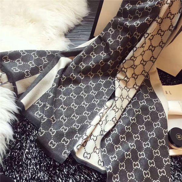 

scarf ms europe and america letter stripe imitation cashmere double sided keep warm scarf jacquard tassel fashion shawl the new, Blue;gray
