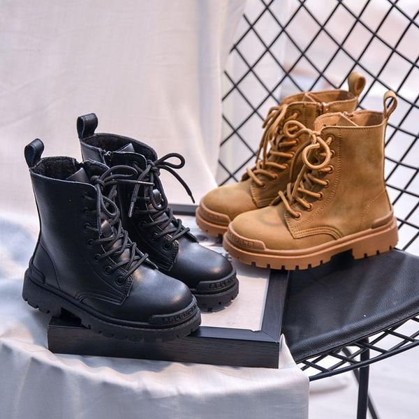 

real leather girls boots children' cotton warm boys, Black;grey