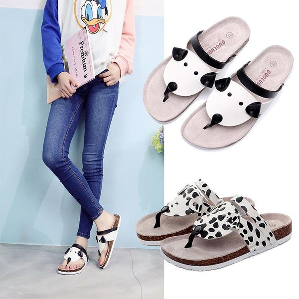 

summer cartoon cork slippers women's outdoor clip foot beach shoes casual flip flops sandals, Black