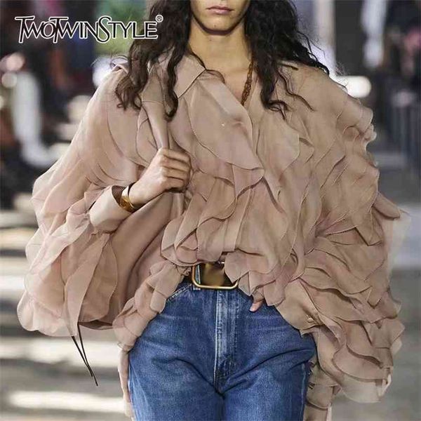 

elegant patchwork ruffle shirt for women lapel long sleeve lace up bowknot casual blouse female fashion 210524, White
