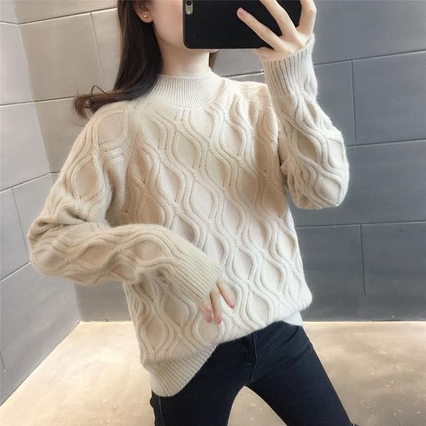 

women's sweaters room 217003, row 5, no. 4 middle] solid color diamond half high collar pullover sweater [1690] 47, White;black