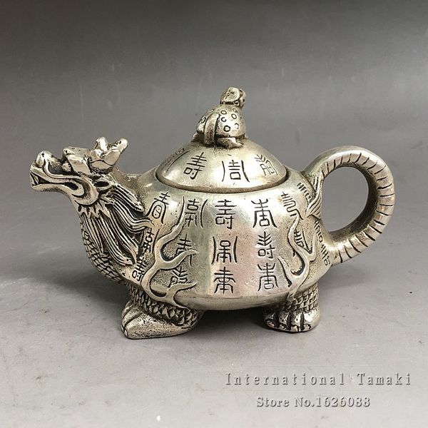 Vaso drago in rame bianco argentato Decorazione bollitore teiere vaso in rame collezione antica decorativa