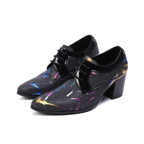 

handmade italian mens shoes high heels genuine leather men's oxford pointed toe dress formal office lace up sapato social, Black