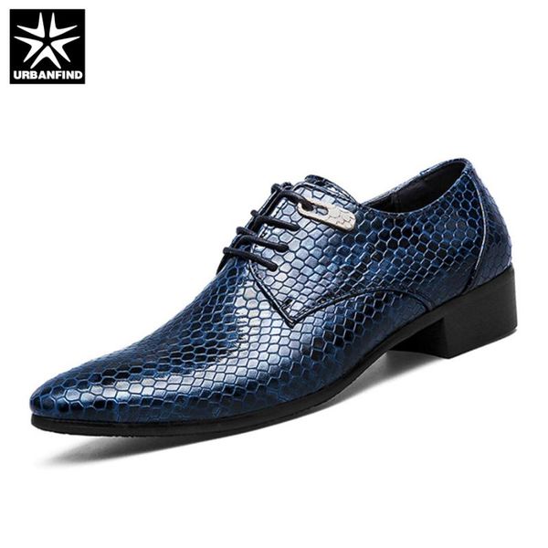 

dress shoes imitate snake leather men oxford lace up casual business pointed brand wedding boat, Black