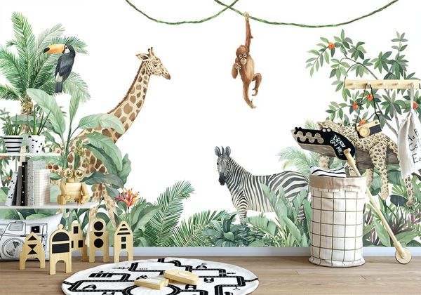 

wallpapers bacal 3d wallpaper mural modern hand-painted tropical plant leaves animal living room bedroom wall papers papel de pared