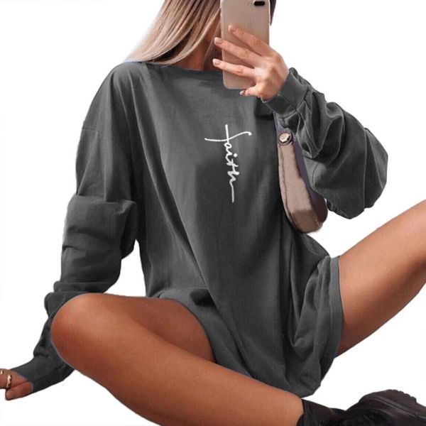

women's t-shirt letter print autumn ladies casual baggy o-neck sweatshirt harajuku woman shirts long sleeve tshirts, White