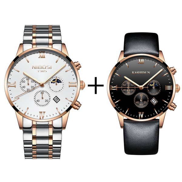 

wristwatches nibosi relogio masculino men luxury business quartz military watch fashion stainless steel leather band wrist watches clock dat, Slivery;brown