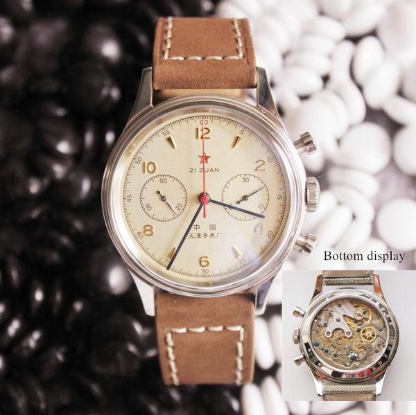 

wristwatches 100% genuine aviation 1963 watch 40mm diameter manual movement st1901 unique retro personality men, Slivery;brown