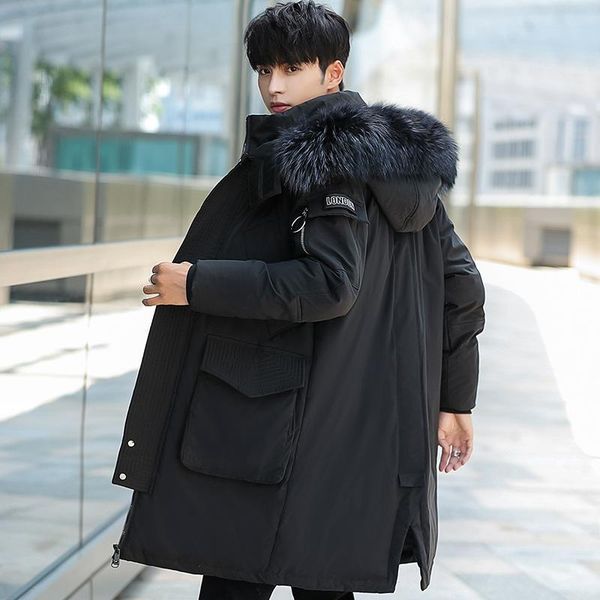 

men's down & parkas -40 degree winter jacket men keep warm thicken coat windbreaker hooded fur collar long jackets outdoor, Black